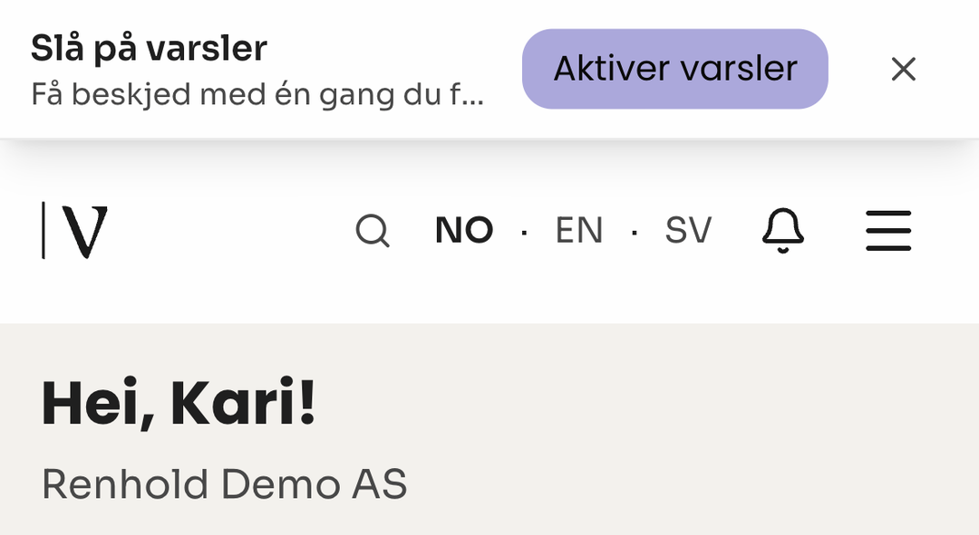 Banneret Slå på varsler øverst i partnerportalen med knappen Aktiver varsler.